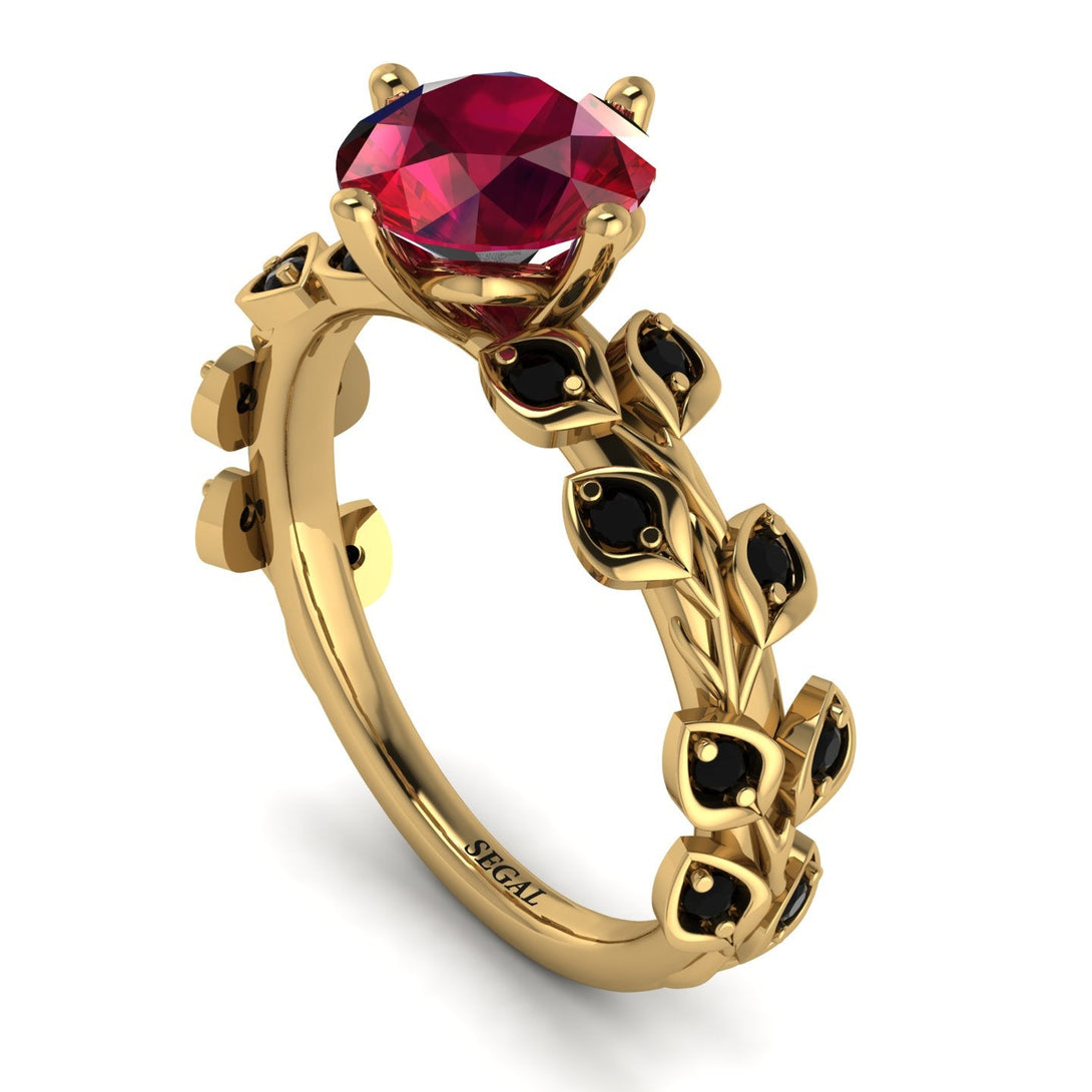 Leaves All Around Yellow Gold Ruby Ring - Sydney 2ct No. 40
